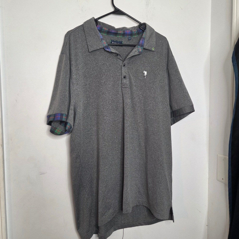 William‎ Murray Golf Polo Mens XL Heather Grey Plaid Short Sleeve Performance